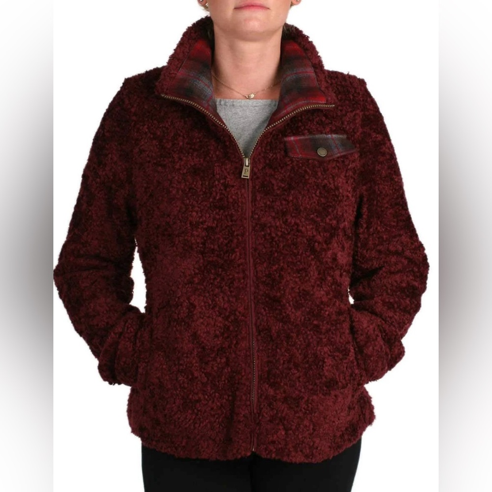 Pendleton Fuzzy Fleece Wool Blend Zip Jacket Sherpa Coat - Dark Red Winter